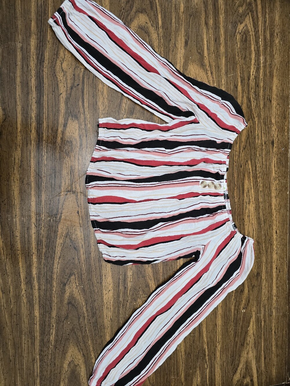 Striped Off-Shoulder Crop Top in Red, Black & White